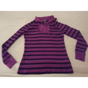 Polo Ralph Lauren Half Zip Sweater PM M Medium Petite Purple Stripes Cotton